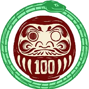 Daruma con serpiente verde — símbolo de Daruma Producciones