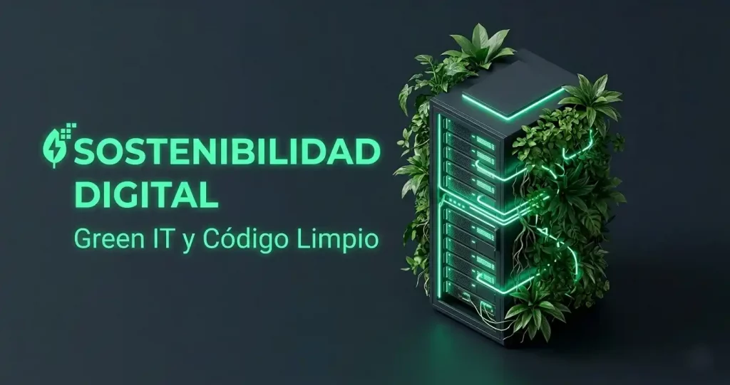 Infografía sobre sostenibilidad digital y Green IT: comparación de eficiencia energética en diseño web y optimización de código para reducir la huella de carbono